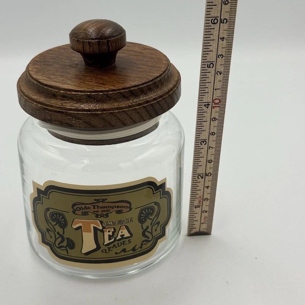 Olde Thompson Glass Tea Canister Jar With Walnut Wooden Lift-Off Lid